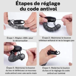 ROCKBROS Câble Antivol Casque Vélo Avec Code à 3 Chiffres Antivol Cadenas Pliable 90 Cm -Vélo Boutique cable antivol casque velo avec code a 3 chiffres antivol cadenas pliable 90 cm 4
